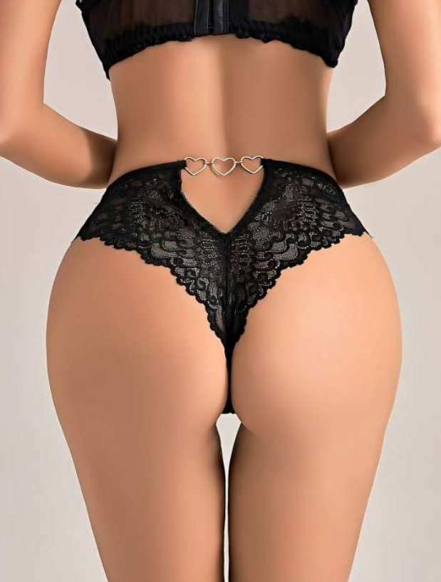 Kalp Tokalı Fantezi Külot - Siyah