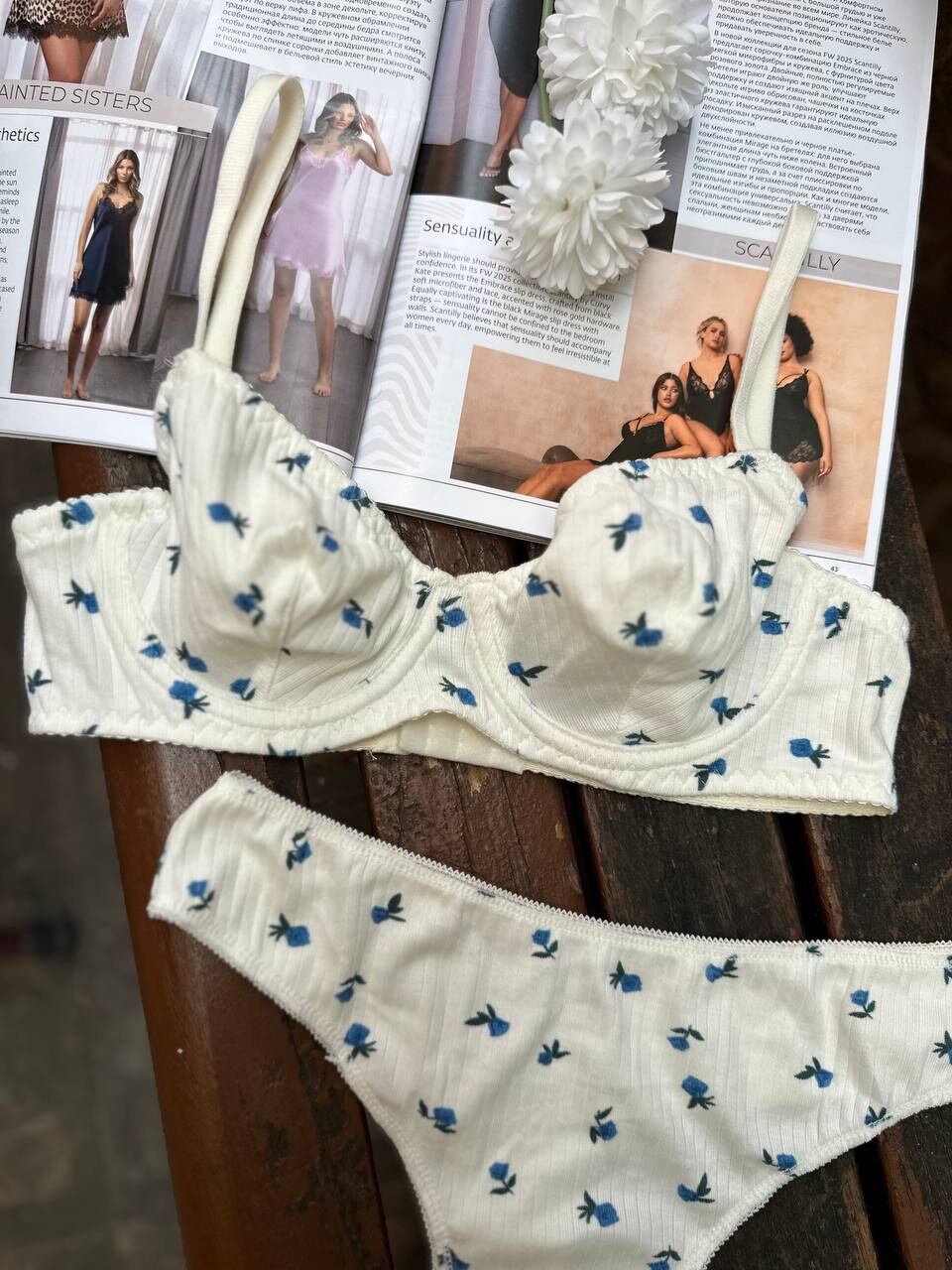 Pamuklu Kaşkorse Desteksiz Balenli Takım - Mavi Gül