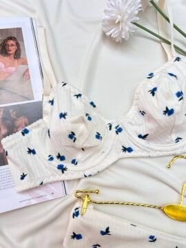 Pamuklu Kaşkorse Desteksiz Balenli Takım - Mavi Gül